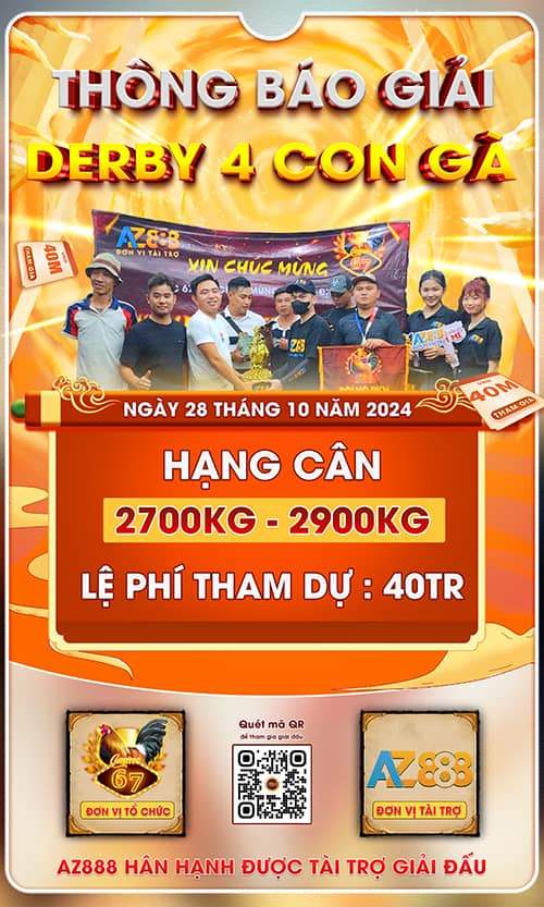 Thông Báo Giải DERBY 4 Con Gà Tự Do Tại CPC1 Ngày 28/10/2024 Thông Báo Giải DERBY 4 Con Gà Tự Do Tại CPC1 Ngày 28/10/2024