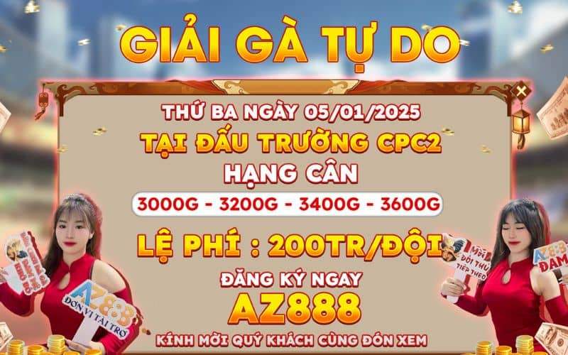 Thông Báo Giải Đấu 4 Con Gà Tự Do Tại CPC2 Ngày 5/1/2025 Thông Báo Giải Đấu 4 Con Gà Tự Do Tại CPC2 Ngày 5/1/2025